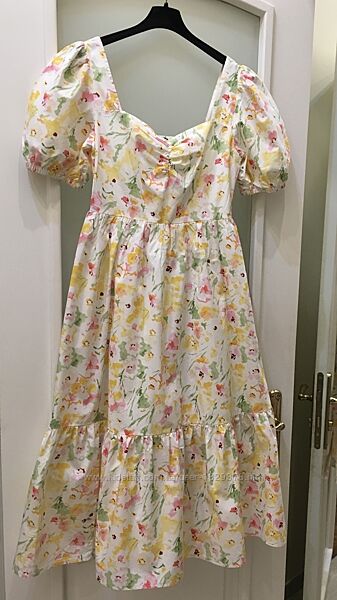 Нова. Сукня міді з бавовни C&A Flowers Print Puff Sleeves Cotton Midi Dress