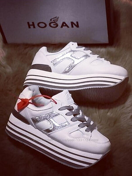 Шкіряні кросівки жіночі на платформі білі Hogan 38 на 24см 