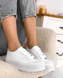 Кеди білі жіночі екошкіра на потовщеній підошві