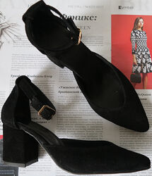Комфортные туфли Limoda из натуральной замши босоножки на каблуке 6 см черн