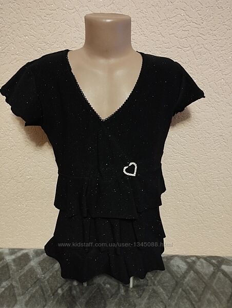 Блуза чорна з блискітками нарядна для дівчинки 12-13років, ріст 152-158см