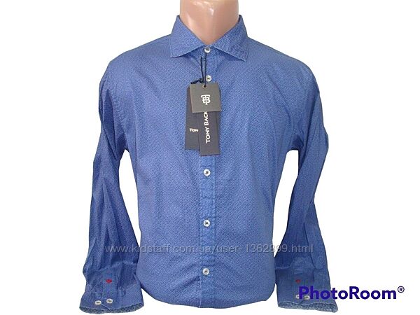 Розпродаж Чоловіча синя приталена сорочка з довгим рукавом з принтом