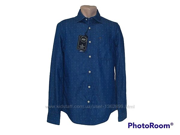 Чоловіча синя джинсова сорочка з довгим рукавом з принтом Alcott