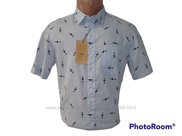 Розпродаж Чоловіча сіро-блакитна сорочка з коротким рукавом Piazza Italia