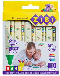 Карандаши восковые JUMBO, 10 цветов, трехгранные, Zibi BABY Line