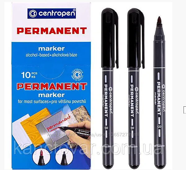 Перманентный маркер Centropen тонкий  2846, разные цвета, 10шт в упаковке 