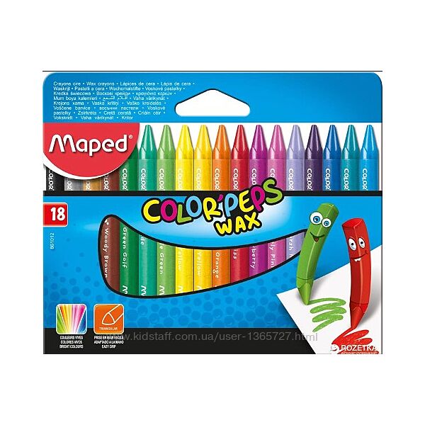 Мелки восковые COLOR PEPS Wax Crayons, 18 цветов 