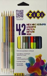 Карандаши цветные Zibi, трехгранные, 36 карандашей, 42 цвета