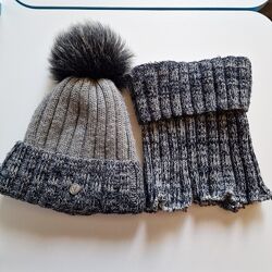Зимний комплект шапка, хомут/бафф на мальчика 7-9  лет