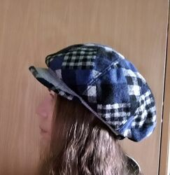  Кепка Берет в клетку серая кепка синяя женская шерсть/акрил