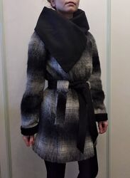 Пальто сіре в клітинку, серое пальто в клетку 30 шерсть пальто халат
