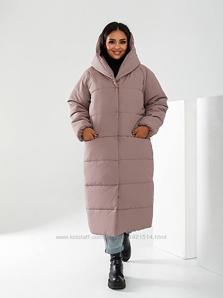42-60р зимова тепла куртка жіноча нижче колін пальто плащівка з капішоном