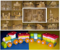 Лот іграшки Деревяний поїзд паровозик Cubika Конструктор великі блоки