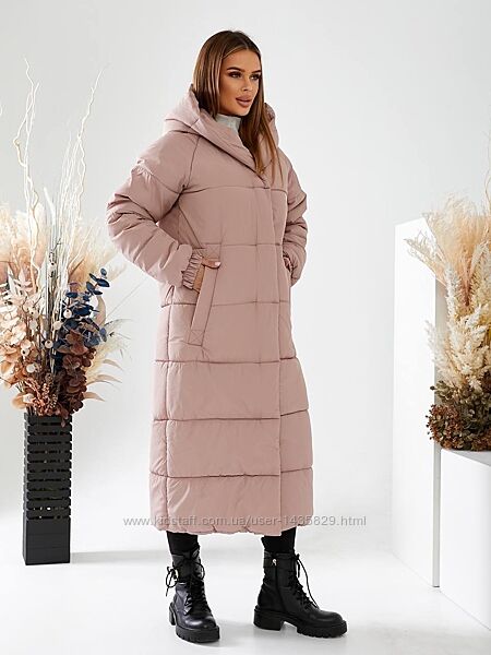 42-56 жіноче зимове пальто довжина 120см силікон 300 на блискавці 