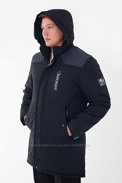 46-56 розмір Чоловіча зимова подовжена куртка чорна синя з трикотажним 