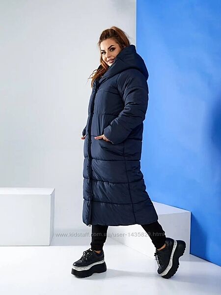 42-60р Пальто зимове жіноче -25 градусів нижче колін з капішоном наповнювач