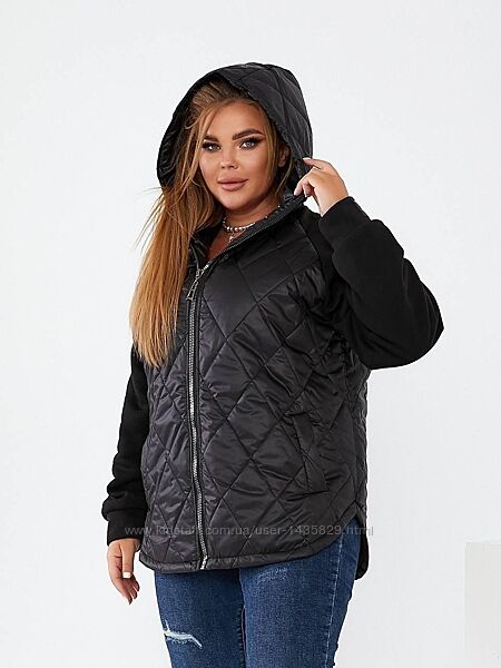  48-58р жіноча куртка з трикотажним рукавом чорний синій хакі бодо мокко
