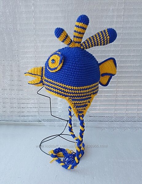 шапка птах жовто-блакитна ручної роботи