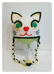 Зимова вязана шапка котик-мурчик