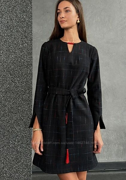 Чорна сукня в клітинку, черное платье с поясом