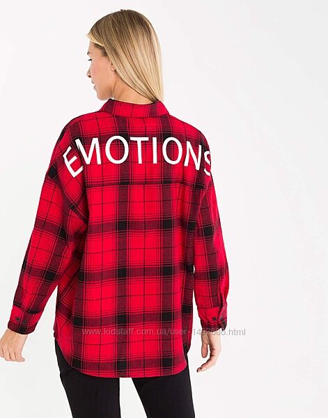 Gloria Jeans Красная трендовая клетчатая рубашка с надписью EMOTIONS 