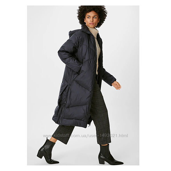 Нейлоновое теплое стеганное женское пальто, куртка С&А с капюшоном, р. XL 