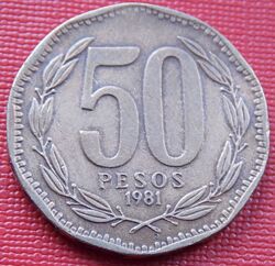 Монета чили 50 песо