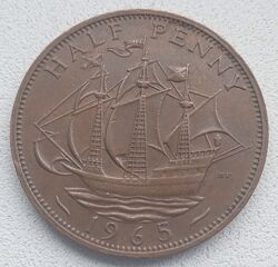 Монета Великобритании пол пенни 1965 год