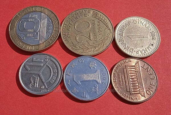 Монеты Франция , Бельгия, США, Китай, Югославия.