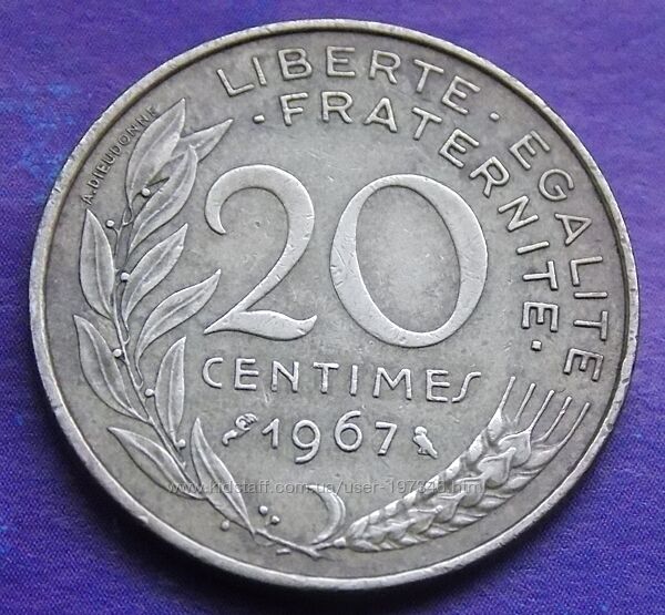 Монета Франции 20 сантимов.