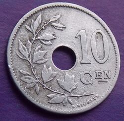 Монета Бельгии 10 сен 1904 года.