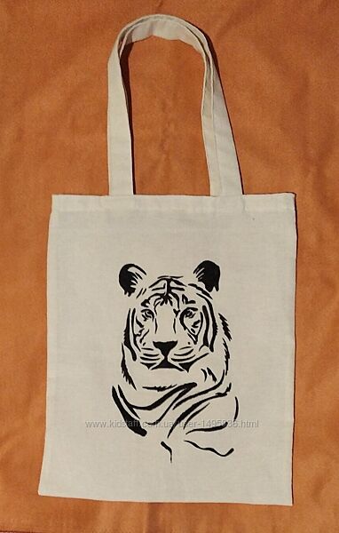Шоппер из натуральной ткани с рисунком тигр, сумка для продуктов
