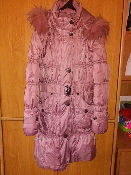 Пальто зимнее для девочки, р. 140-146, на 7-9 лет, очень теплое