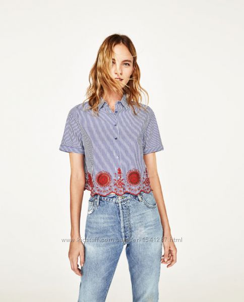 Голубая рубашка Zara с вышивкой