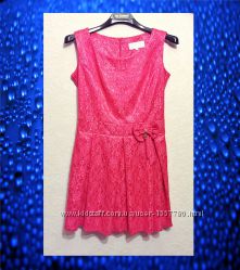 Платье мини розовое коралловое ткань стрейч кружевная выделка р46 Италия