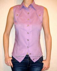 Майка блузка кофточка рубашка без рукавов розовая сиреневая поплин р44 46