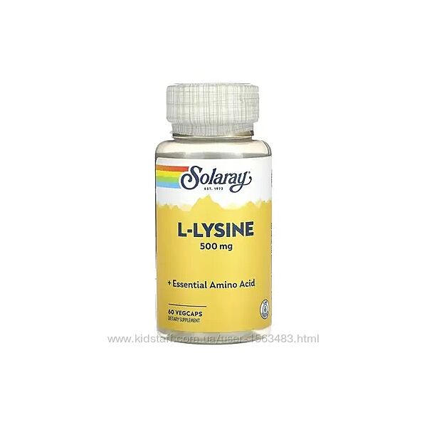 Solaray, L-лізин, 500 мг, 60 капсул VegCap