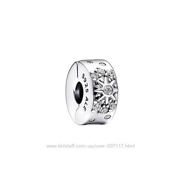 Срібна намистина-кліпса Сяюче сонце та місяць 