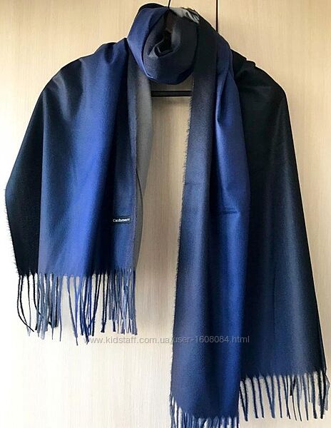 Двосторонній кашеміровий шарф Cashmere / градієнт / ультра синій, сірий