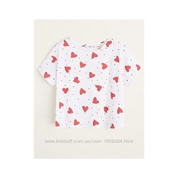 Біла футболка Mango / S / червоні серця