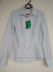 Белая блуза, рубашка в тонкую полоску Benetton ,  M