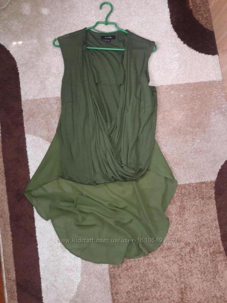 Туника олива удлиненная с шифоновым хвостом 