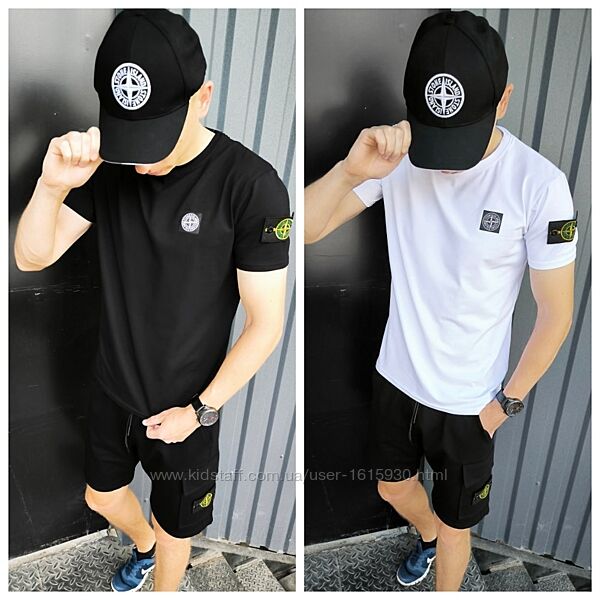 Чоловічий комплект Stone Island Футболка Шорти Кепка