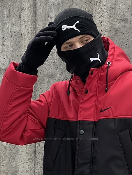 Комплект Puma Шапка/Баф/Рукавички Шапка: - Унісекс модель - Cклад: 50% вовна/50% акріл - Логотип вишит Баф: - Матеріал: фліс - Логотип - вишит - Розмір 23*25 см Рукавички: - Матеріал: фліс Розмір - універсальний