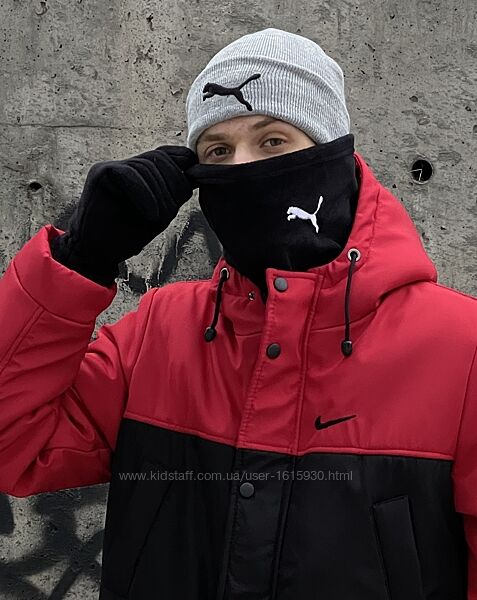 Комплект Puma Шапка/Баф/Рукавички Шапка: - Унісекс модель - Cклад: 50% вовна/50% акріл - Логотип вишит Баф: - Матеріал: фліс - Логотип - вишит - Розмір 23*25 см Рукавички: - Матеріал: фліс Розмір - універсальний