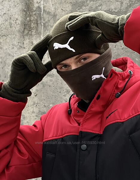 Комплект Puma Шапка/Баф/Рукавички Шапка: - Унісекс модель - Cклад: 50% вовна/50% акріл - Логотип вишит Баф: - Матеріал: фліс - Логотип - вишит - Розмір 23*25 см Рукавички: - Матеріал: фліс Розмір - універсальний