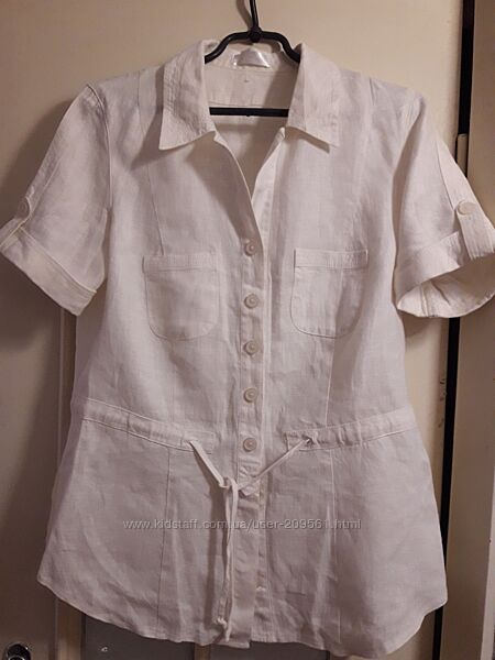 Продам белую рубашку-пиджак , лен, б/у, linen gallery, р.46-48