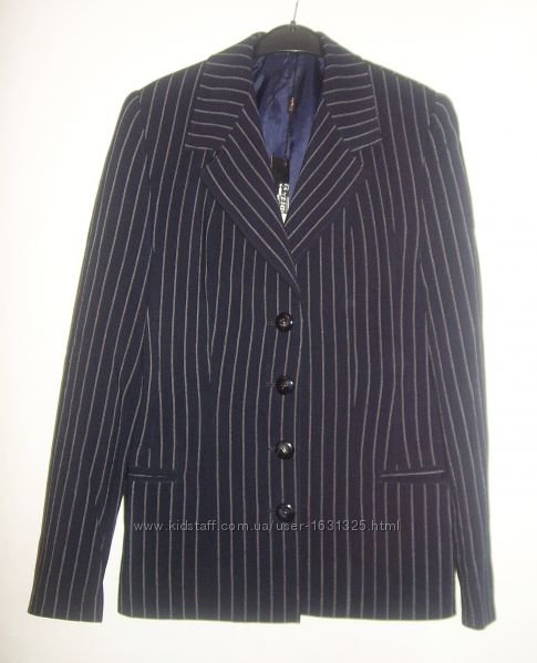 Стильный пиджак жакет женский синий полоска белая р. 44