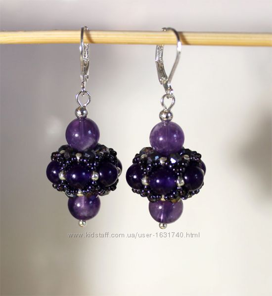 Посеребрённые серьги с аметистом, аметист, подарок девушке