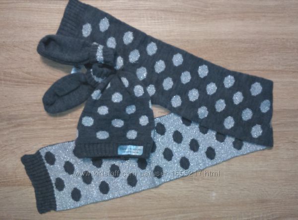 Комплект шапка варежки шарф для девочки на флисе Lupilu